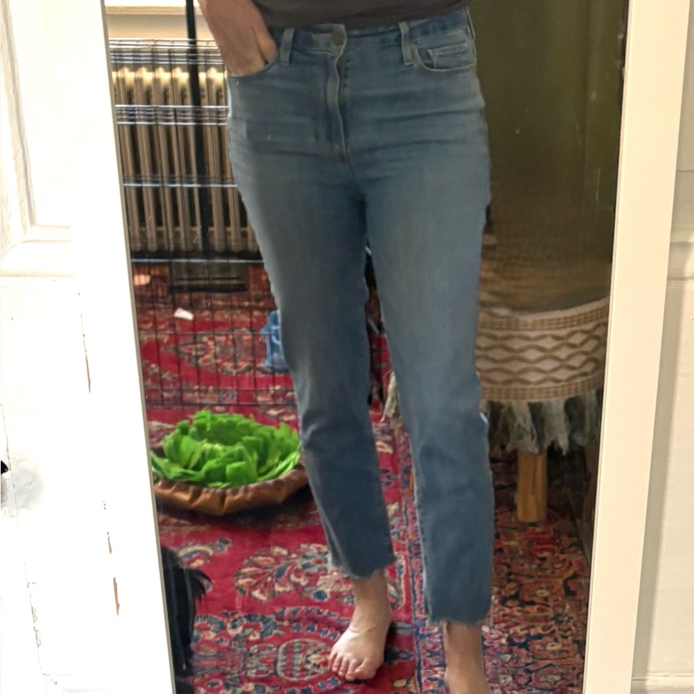 PAIGE Cropped Straight Jeans in Light Blue Wash